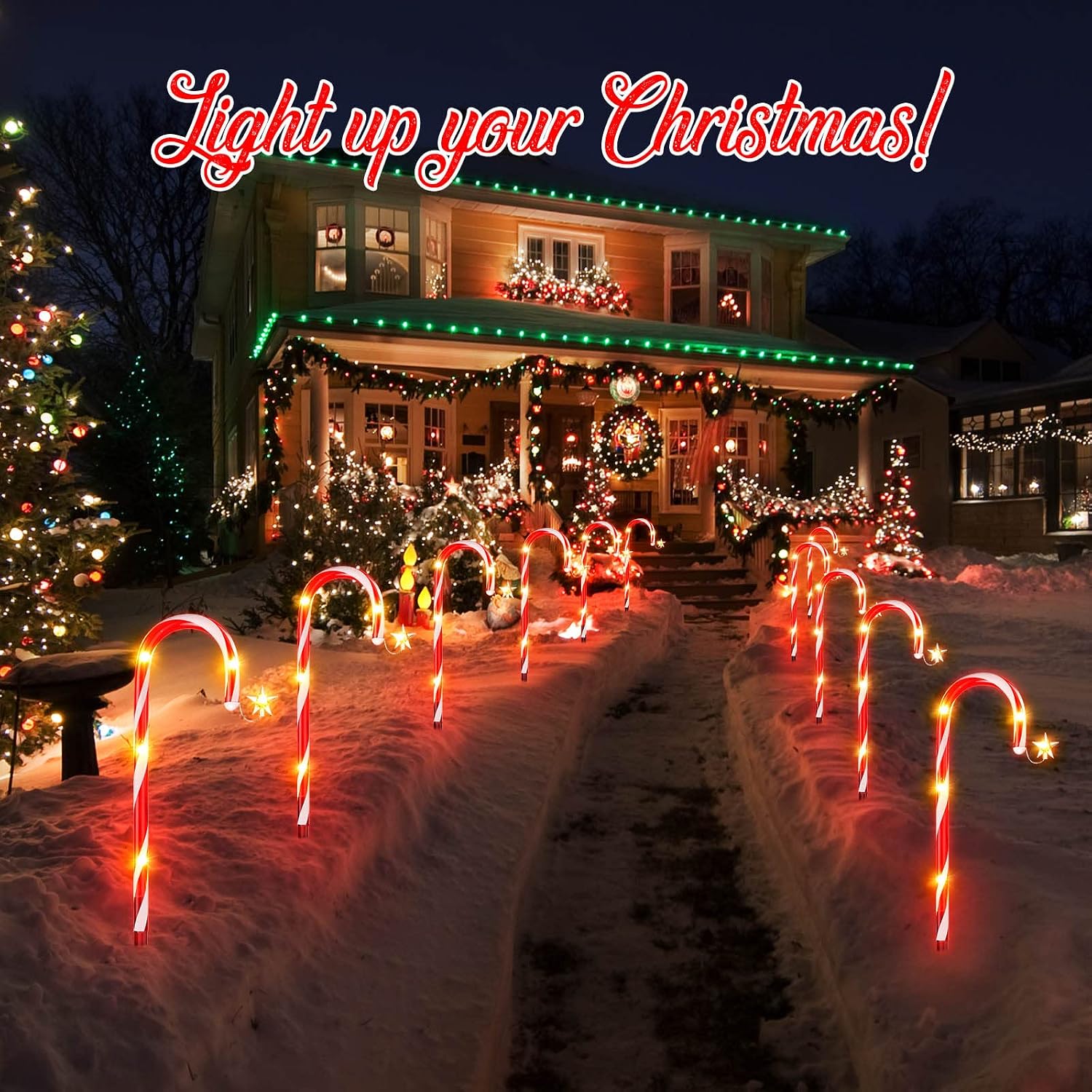 E-Kong Christmas Decorations Outdoor Candy Cane Lights, 12 Pack Solar Christmas Pathway Markers Lights with Star, 8 Modes, Waterproof Indoor & Outdoor Christmas Decor for Holiday Yard Garden Walkway