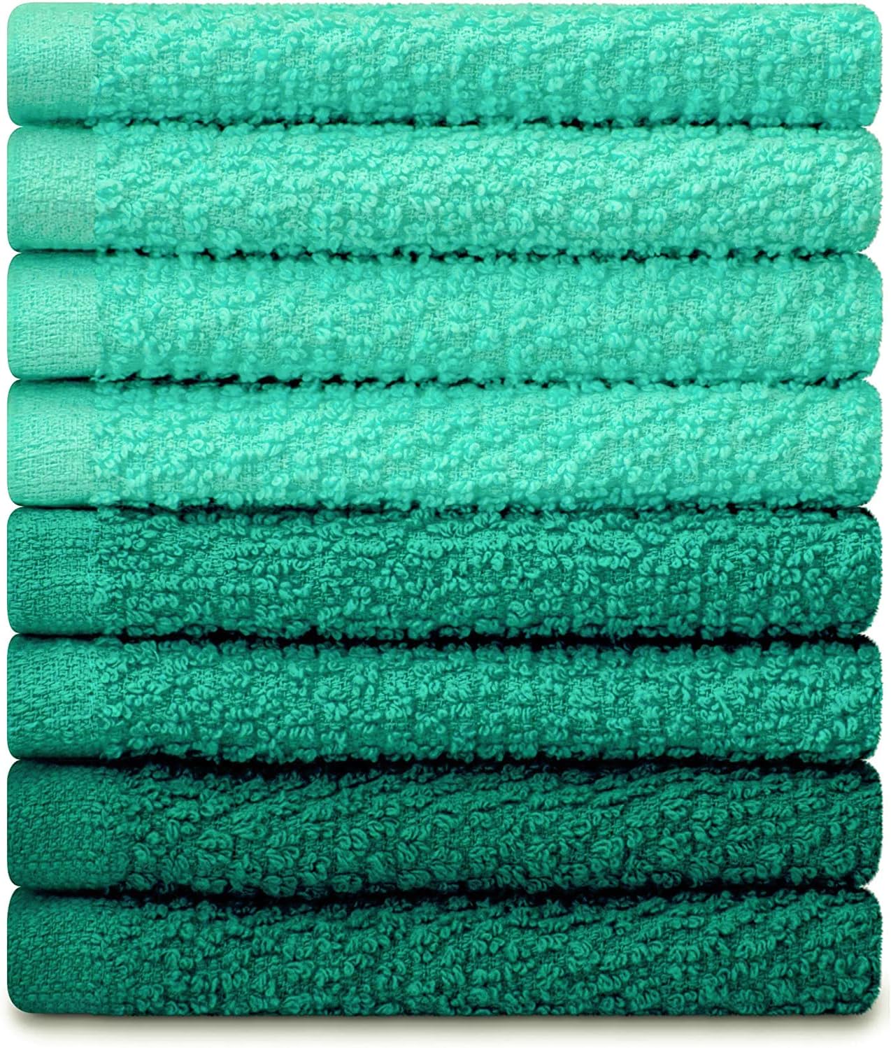 DecorRack 8 Pack Kitchen Dish Towels, 100% Cotton Wash Cloth, Luxurious Soft, 12x12 inch Ultra Absorbent, Machine Washable Washcloths, Teal Green (8 Pack)