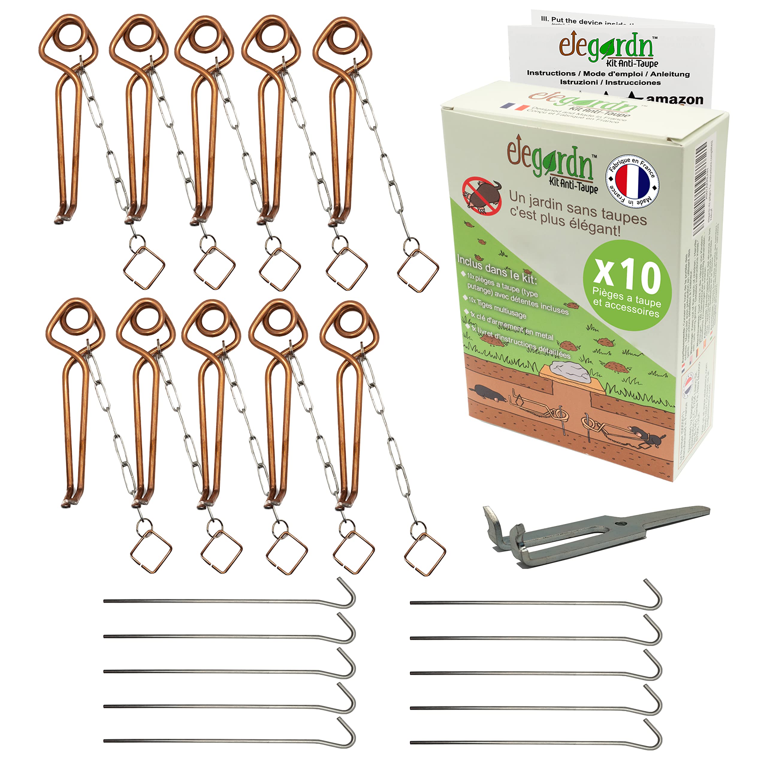 Elegardn Kit Completo 10 trappole per Talpe Topo Campagnolo arvicola Tipo Putange Rigido Alta qualità utilizzata da Professionisti Realizzato in Francia
