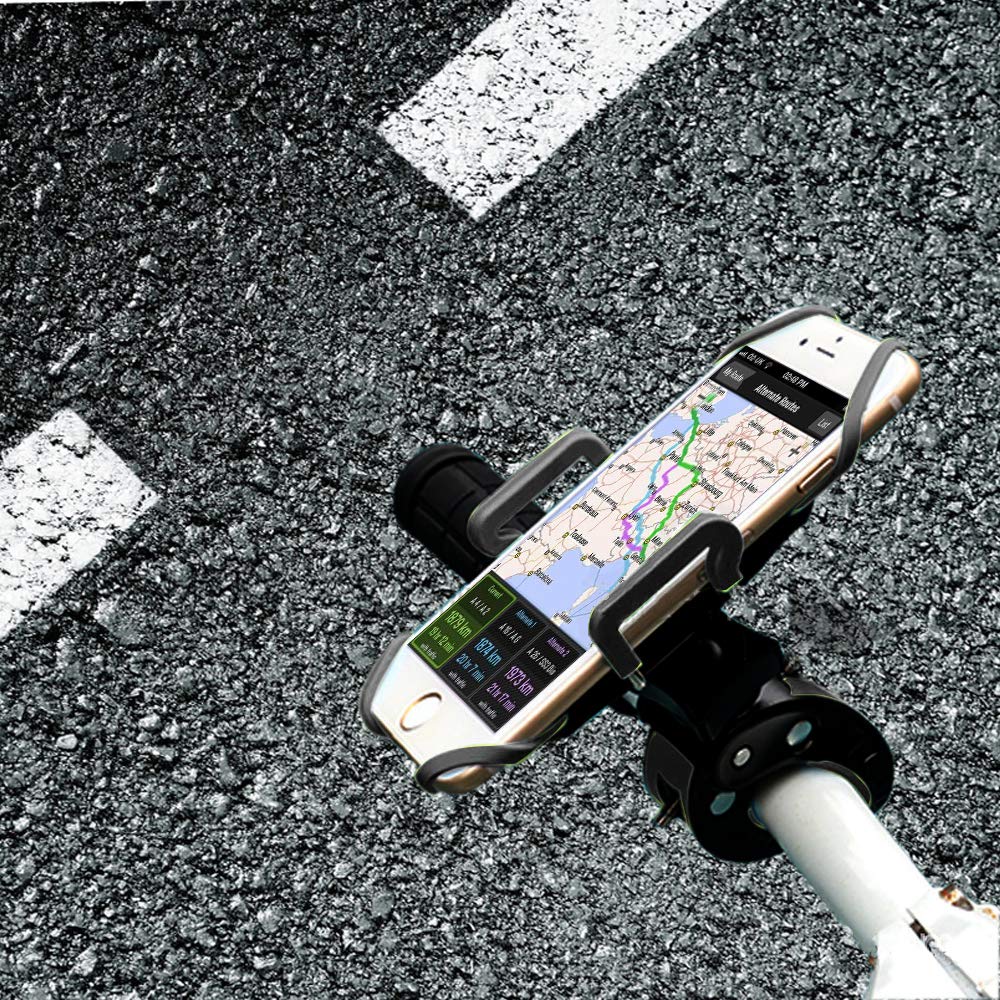 Soporte para bicicleta, ihens5, soporte para teléfono de bicicleta, soporte para teléfono móvil, soporte para teléfono móvil, con correa de goma, rotación de 360 grados, para iPhone X 7, 6S Plus, 5S, 5SE, Sony Samsung (negro)