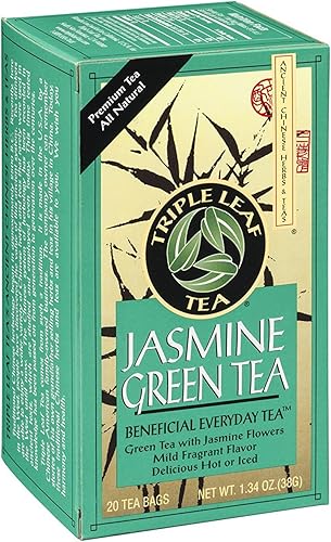 Triple Leaf Tea Té verde jazmín - 20 bolsas de té, Verde