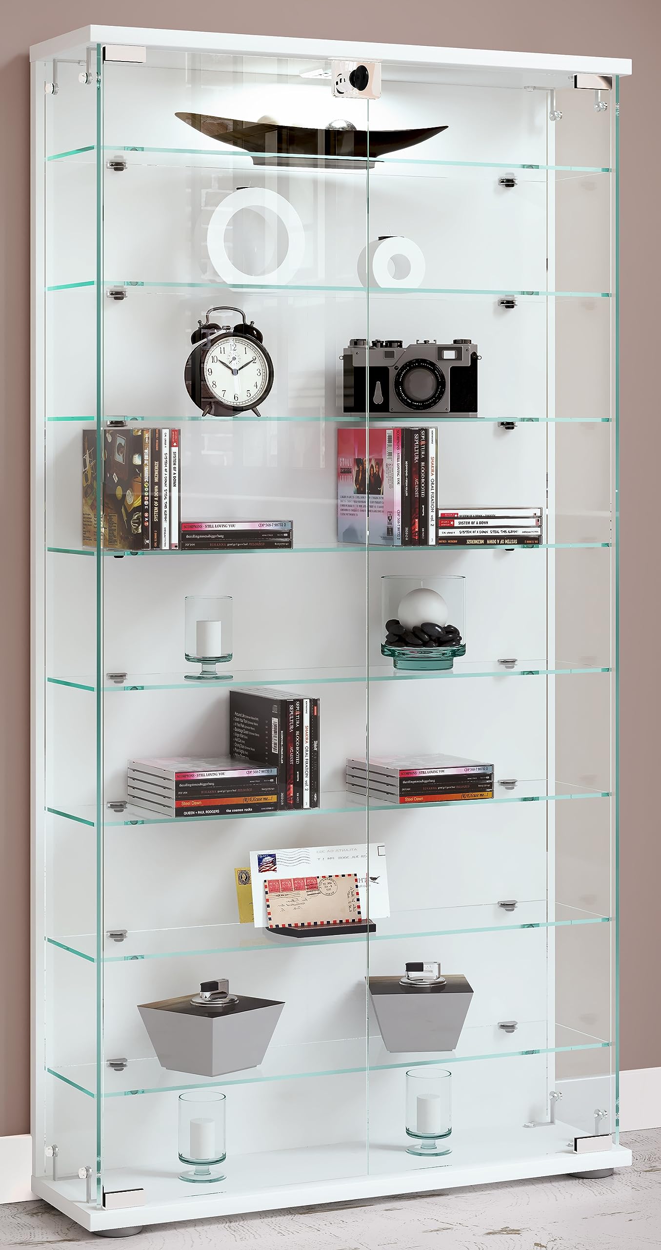 VCM Bois vitrine de Collection verre Stand Llas L Blanc