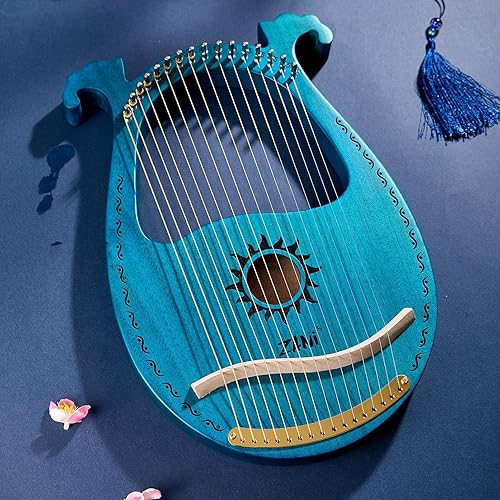 Miniatura 6 de Arpa de lira 16 cuerdas de metal caoba lira arpa patrón de ciervos con silla de arce tallada nota de afinación llave de ajuste cuerdas de recogida y