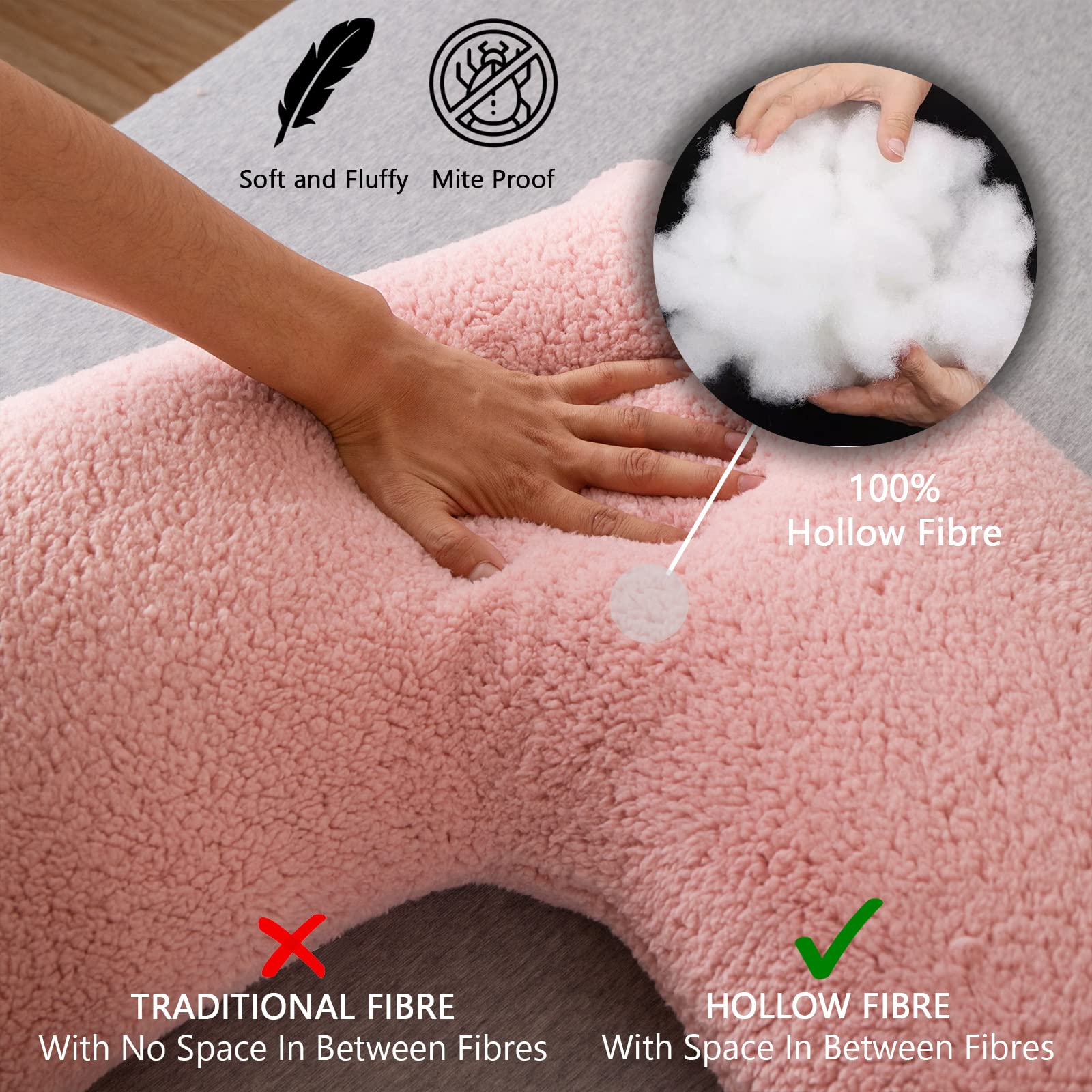 LSC Oreiller Orthopédique En V Doux Et Moelleux En Polaire Sherpa Pour Soutenir La Tête, Le Cou Et Le Dos, Coussin De Maternité Et D'allaitement Avec Taie D'oreiller Hypoallergénique 70 X 35