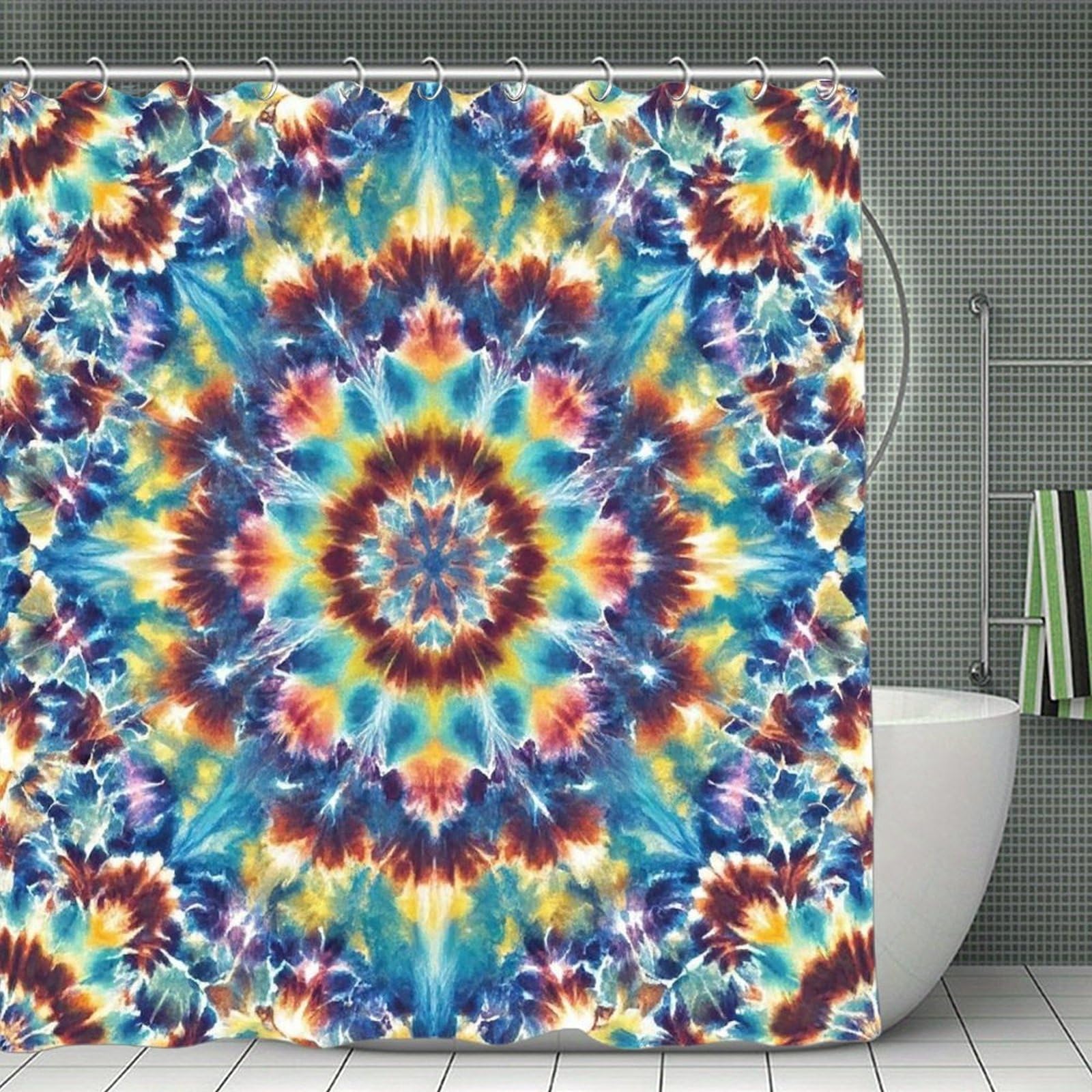 FekiLoot Tie Dye Pattern Shower Curtain Minimalist Thick Bathroom Curtain Washable Modern Bathroom Shower Curtain Heavy Duty Waterproof Cloth Bath Curtain with Hooks 70.8"x70.8"