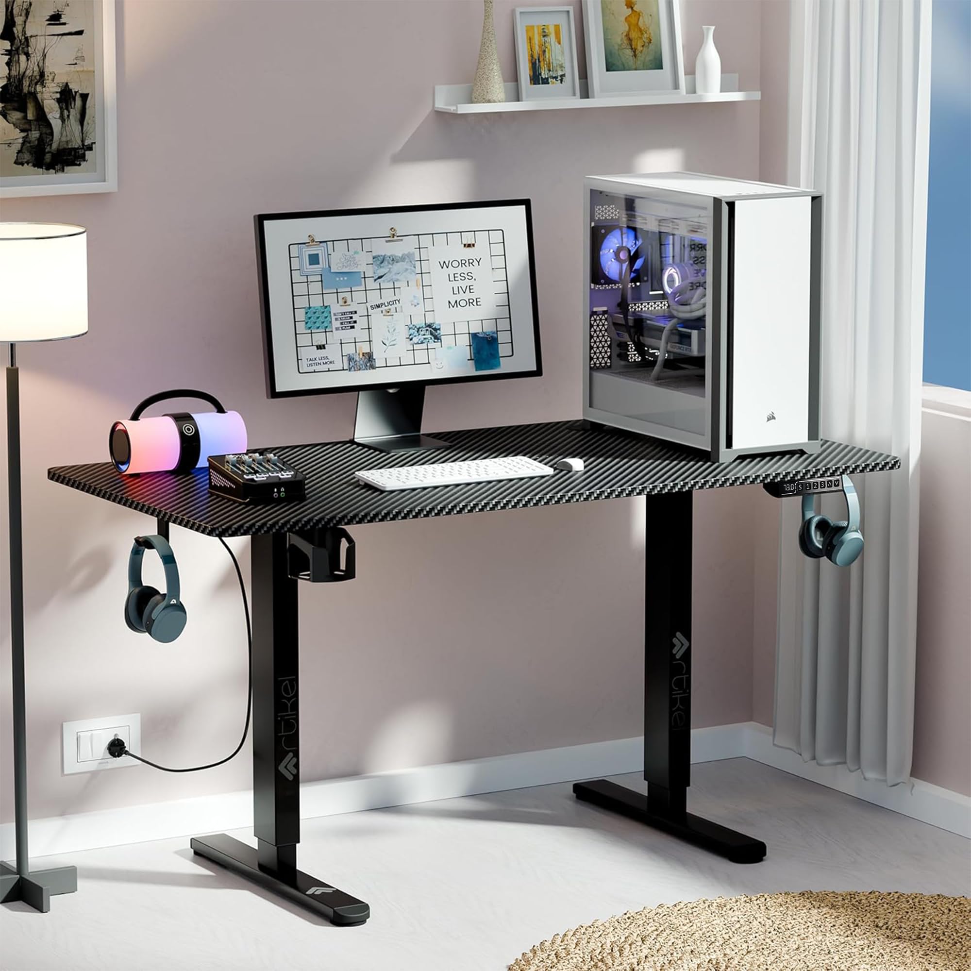 ARTIKEL Artidesk Eco Electric Height Adjustable Table for Office Work & Home-Sit Stand Gaming Desk 80kg Load, Cup Holder, 2 Hooks,Cable Organizer 2Split Tabletop (Black, 120x60 CM)-image-36