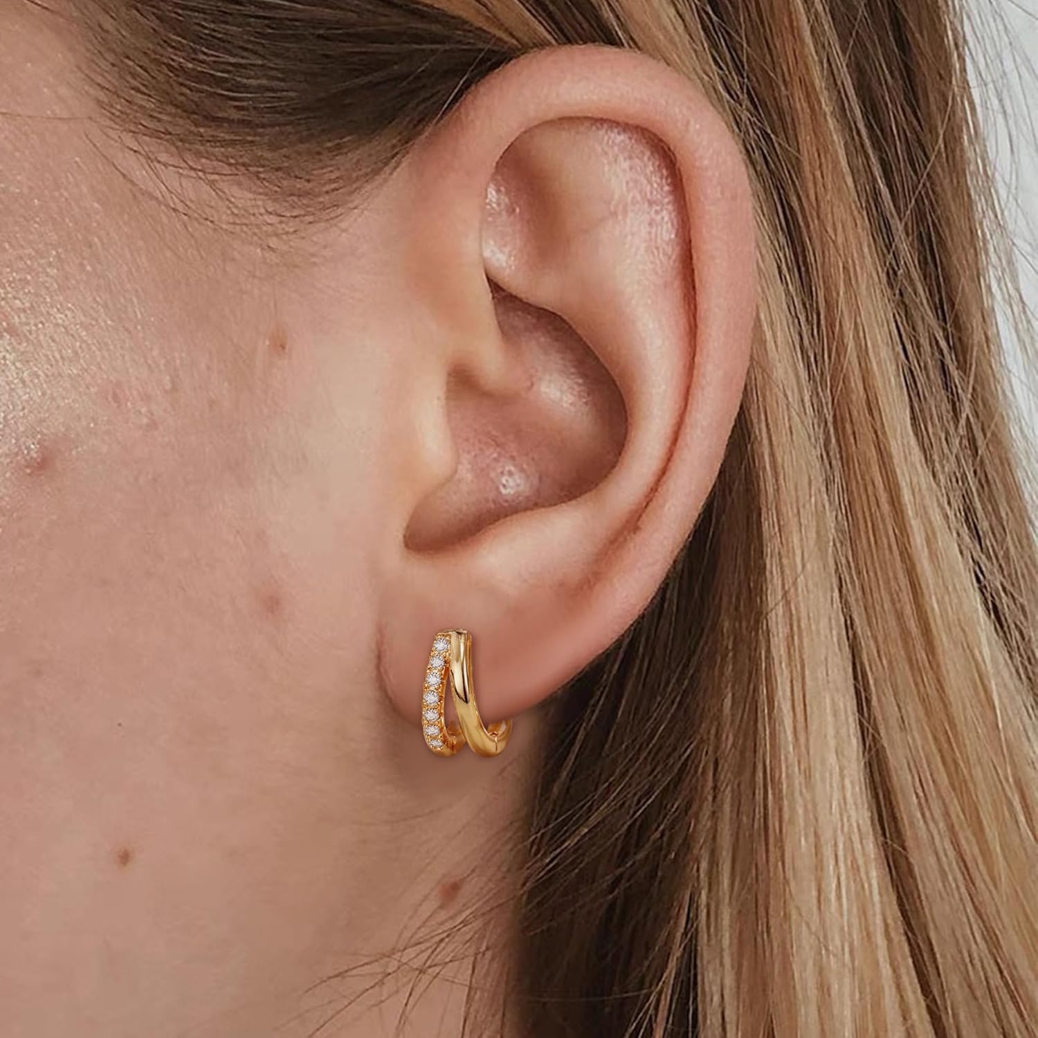 FANZE Gold Hoop Earrings, Huggie Hoop Earring for Women, 14k Gold Plated Silver with Cubic Zirconia Tiny Dainty - Image 4