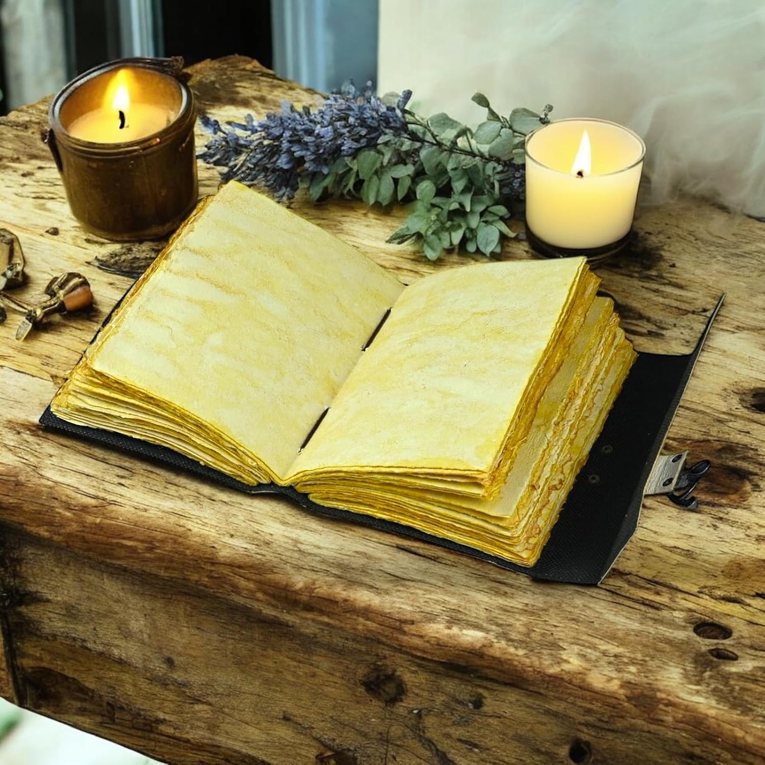 Blank Spell Book of Shadows Deer Grimoire Leather Journal Celestial Vintage Leather Journal Witchcraft Supplies Wiccan Witch Decor Sketchbook & Notebook Witchy Gifts for Women (7 X 5 INCHES 400 Page)