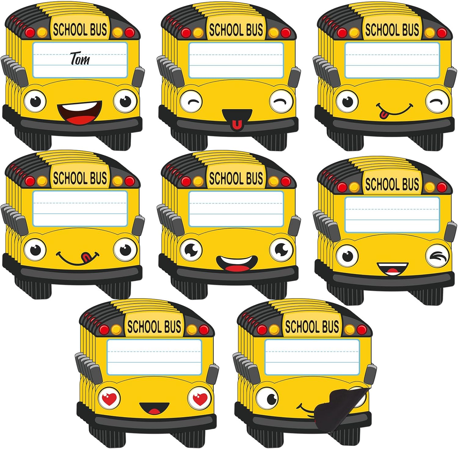 Resurhang 48 Pcs Cute School Bus Dry Erase Magnetic Labels Student Name Tags Magnetic Locker Name Plates Stickers for Classroom Desks School Whiteboards