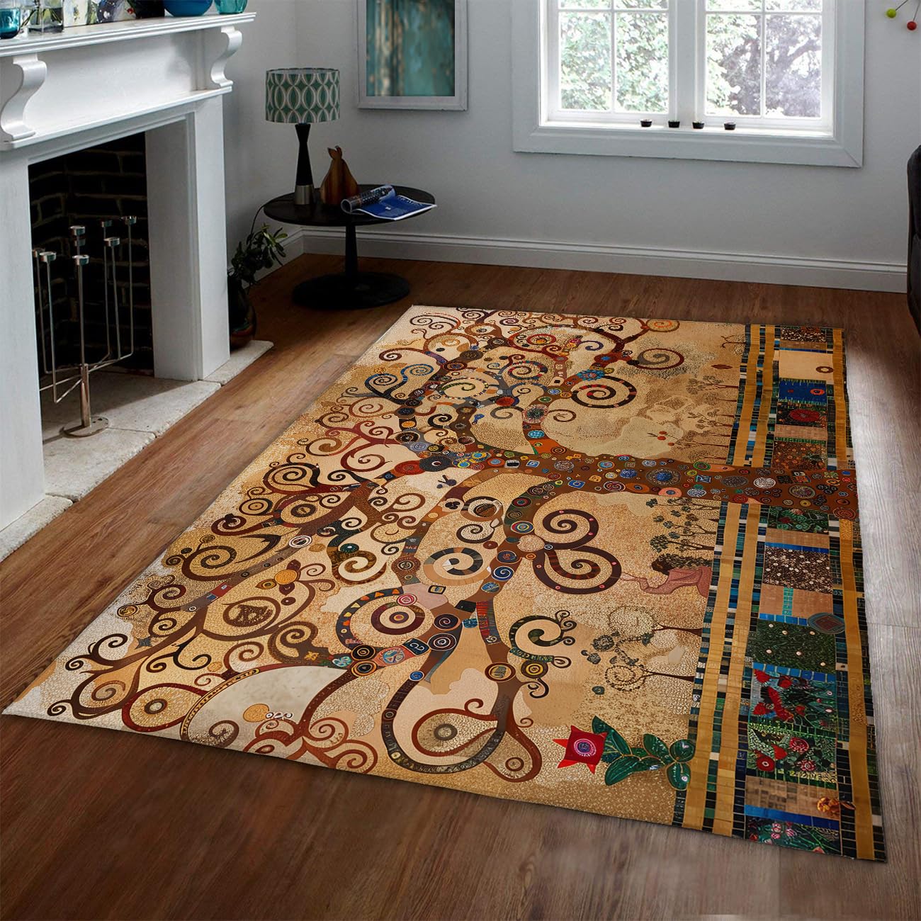 Arbre de Vie imprimé Tapis pour Salon Chambre à Coucher Style Ferme Lavable Doux Moelleux antidérapant Grand Tapis pour décor de Bureau à Domicile 160x230cm