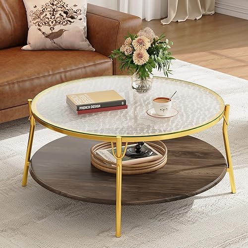 Miniatura 11 de Mesa de centro moderna con vidrio templado, mesa de cóctel de madera con superficie UV de alto brillo, mesa central rectangular modernista de 2