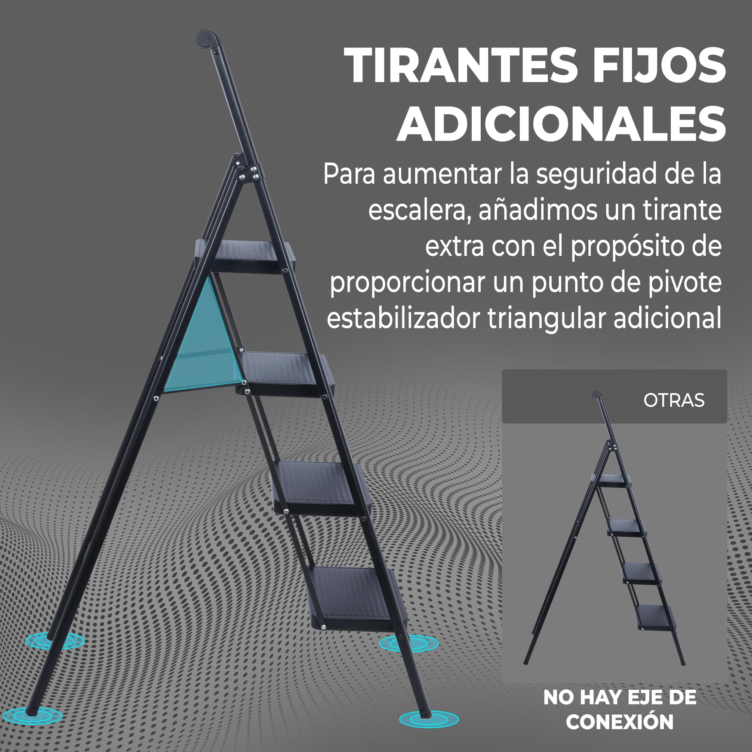UZIRO Escalera Plegable 5 Peldaños, Antideslizante, Compacta, para Hogar Cocina Oficina
