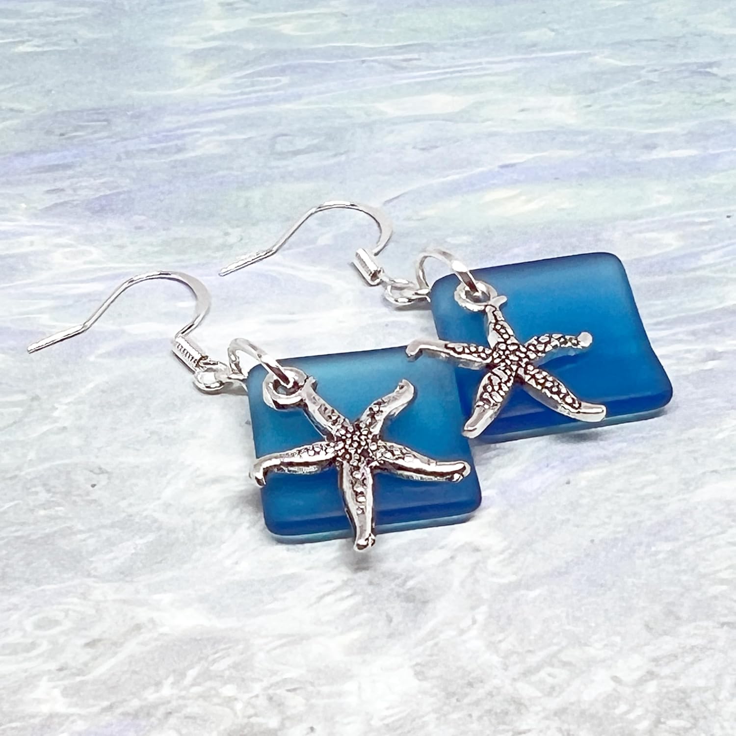 Sea Glass Starfish Dangle Earrings - Beach Glass Jewelry - Tropical Gifts for Women - Sea Star Drop Earrings - Valentines Day Gifts for Mom - Image 3