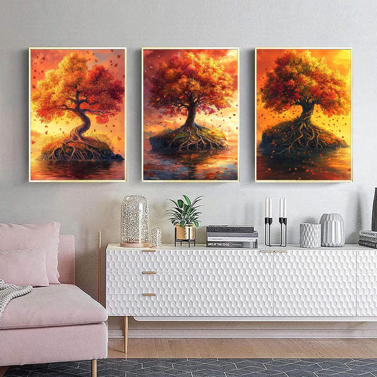 Generico Cnyaunfi 3 Pezzi Albero Della Vita Pittura Diamante Fai-Da-Te, 5D Giallo Diamond Painting Kit Completo per Hobby Creativi Adulti, Per La Decorazione Della Parete Di Casa 60x80cm YF-3334