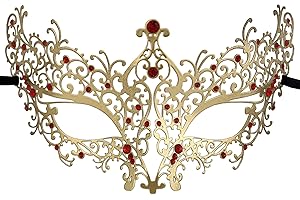 Couples Pair Mardi Gras Venetian Masquerade Masks Set Costume Accessory Men Women Red and Gold