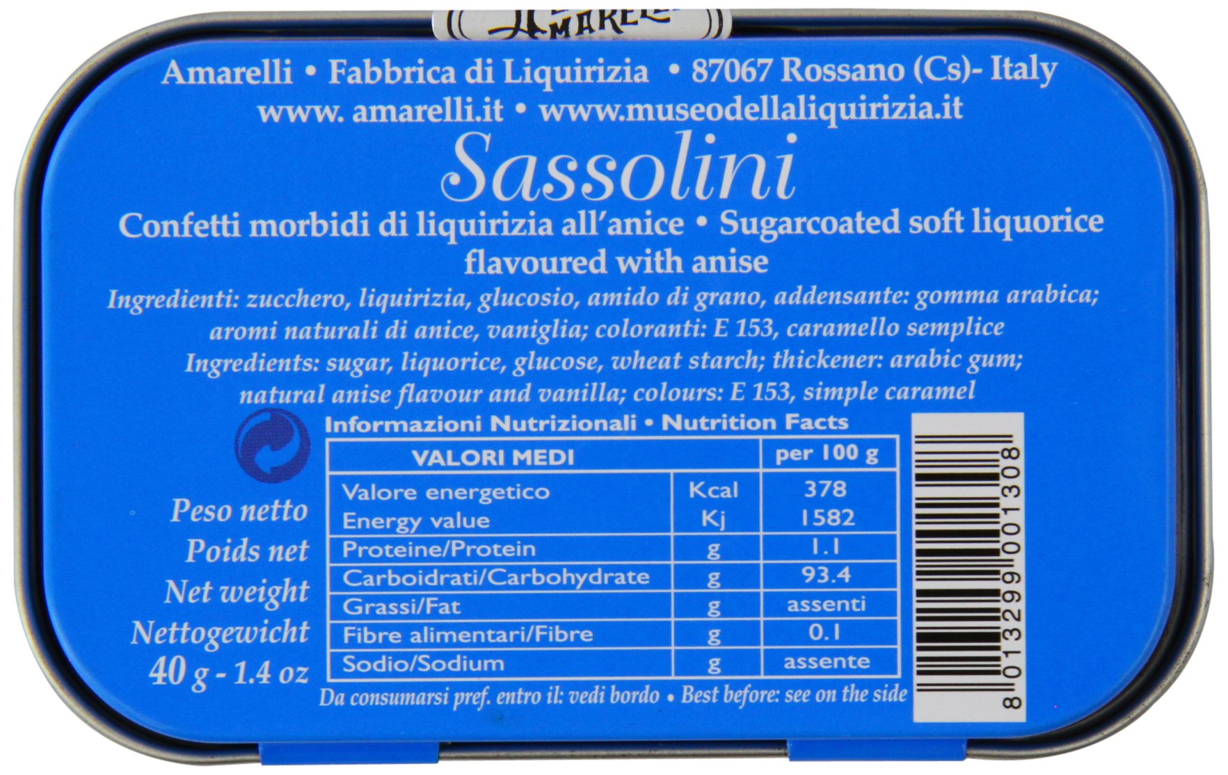 Amarelli Sassolini Anise Liquorice Pebbles Tin 40 g (Pack of 3)