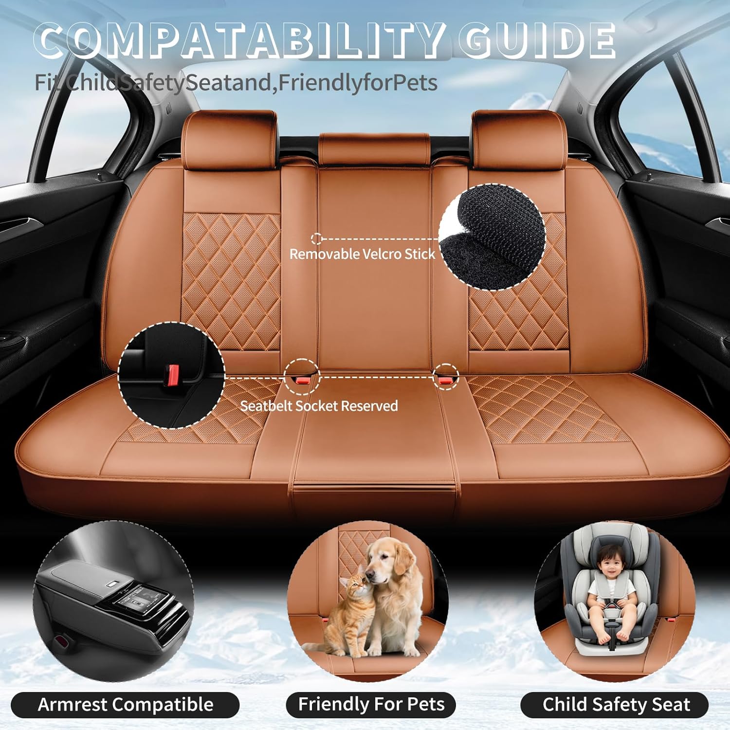 Fit Titan Premium Leather Car Seat Covers for Nissan Titan 2004-2025 2026 - Waterproof，Breathable，All-Weather Seat Cushion Protecto & Airbag Compatible, Full Set Brown