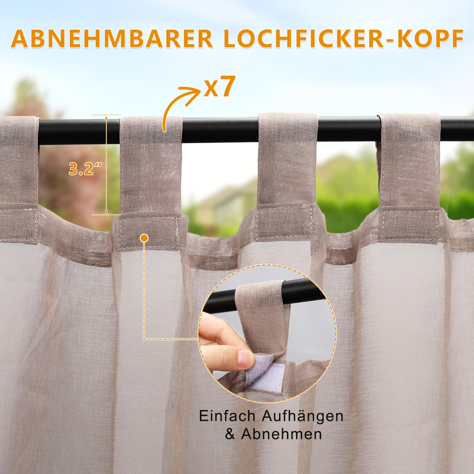 Newthinking Outdoor Vorhang Wetterfest, 2er Set, Leinenvorhang, 245x132 cm | Leichter Outdoor Vorhang, Sonnenschutz mit Klebe-Ösen, für Pavillon, Terrasse, Garten. Sichtschutz, maschinenwaschbar