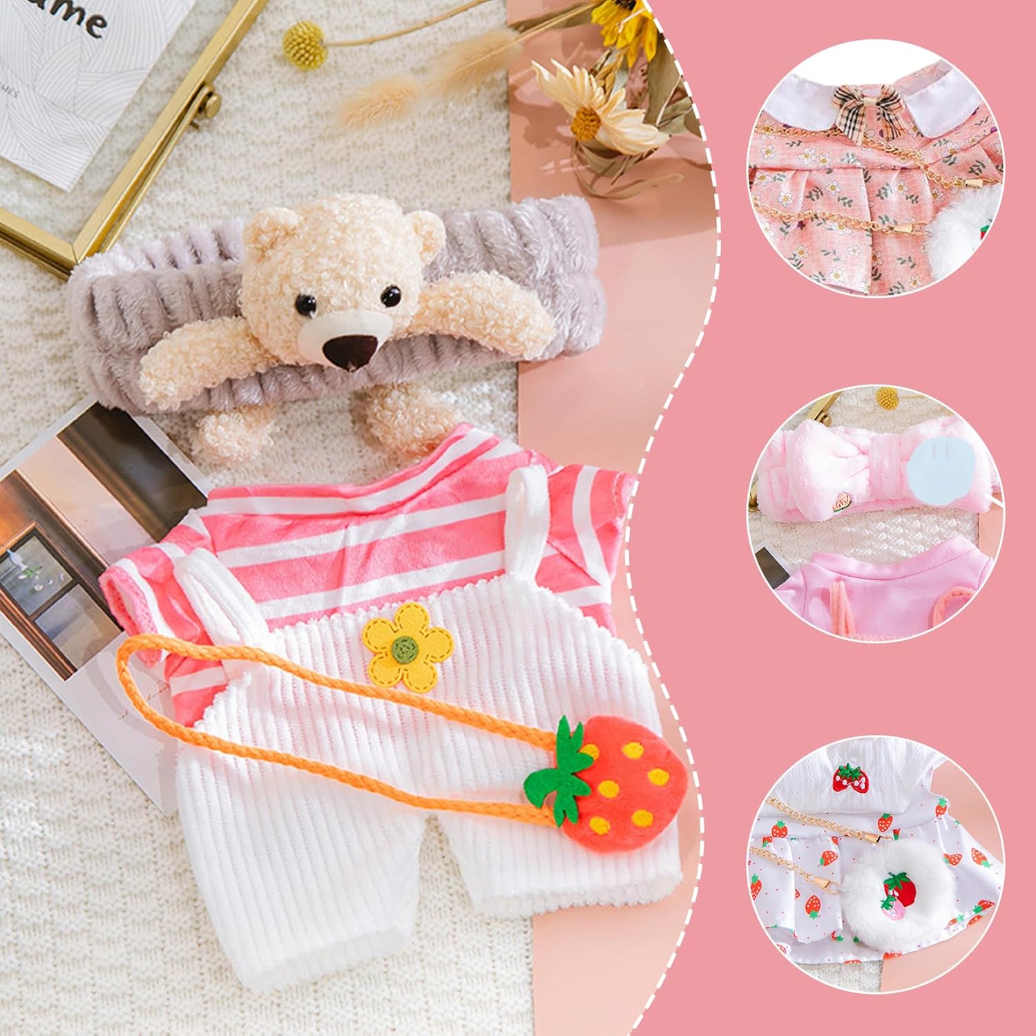 4 Set Clothes for Stuffed Animals, 12-inch Plush Duck Baby Doll Clothes, Kawaii DIY Outfits Watermelon Bunny Bear Theme for Girls