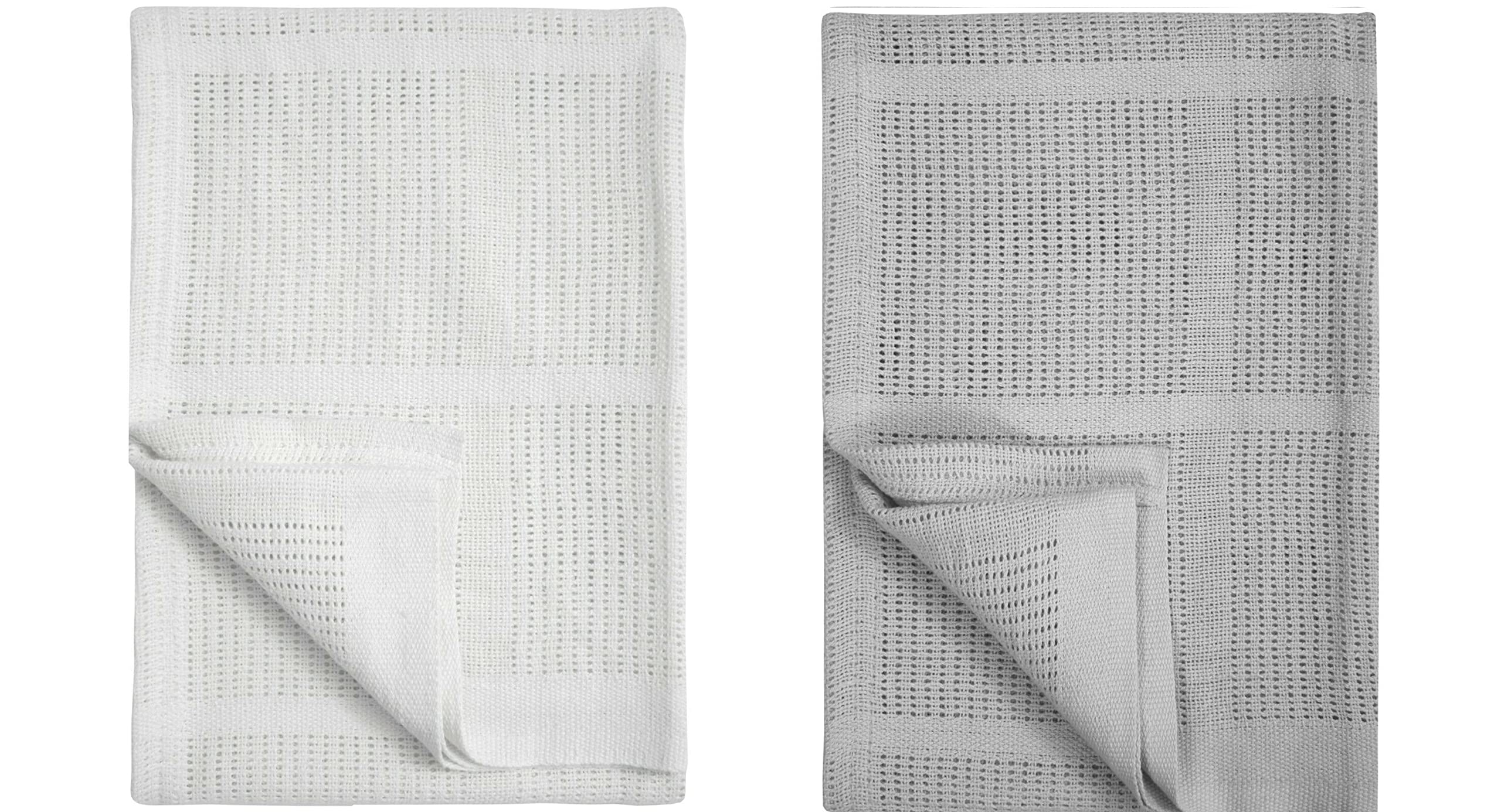Pack of 2 Newborn Baby Girl Boy Unisex Extra Soft Light Weight Cellular Blankets| 100% Cotton Machine Washable| Fits for Moses Basket Pram Crib Travel Car Home| 70 X90 CM Value Pack (White & Grey)