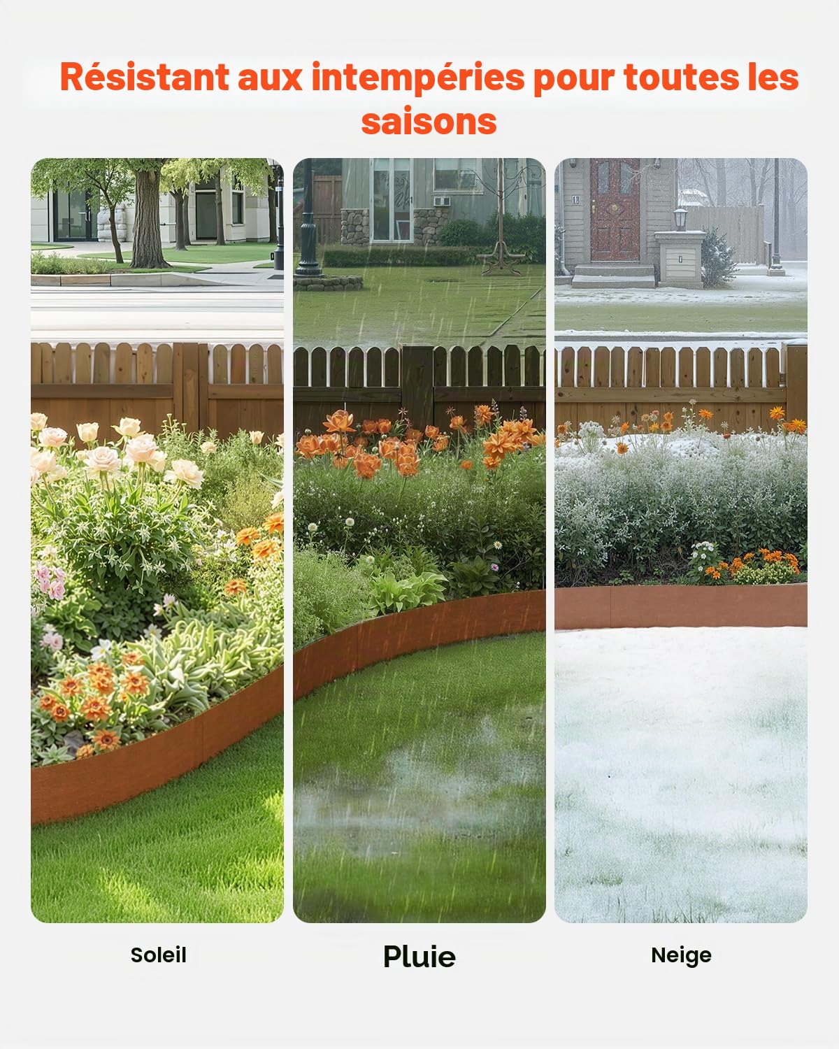 VEVOR Bordure de Jardin en Acier, Lot de 6, Bordures Paysagères en Métal, Résistant aux Intempéries, 1016 x 203,2 mm, Installation Simple, Bandes Pliables pour Séparateur de Chemin de Cour, Pelouse