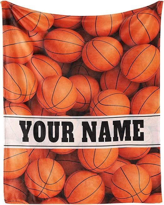 Custom Basketball Throw Blanket for Baby - 30x40 Inches Lap Size - Soft Fluffy Cozy Blankets Gift - Orange Sports Blanket Throws for Couch, Work
