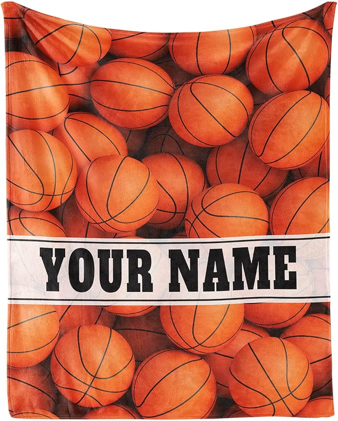 Custom Basketball Throw Blanket for Baby - 30x40 Inches Lap Size - Soft Fluffy Cozy Blankets Gift - Orange Sports Blanket Throws for Couch, Work