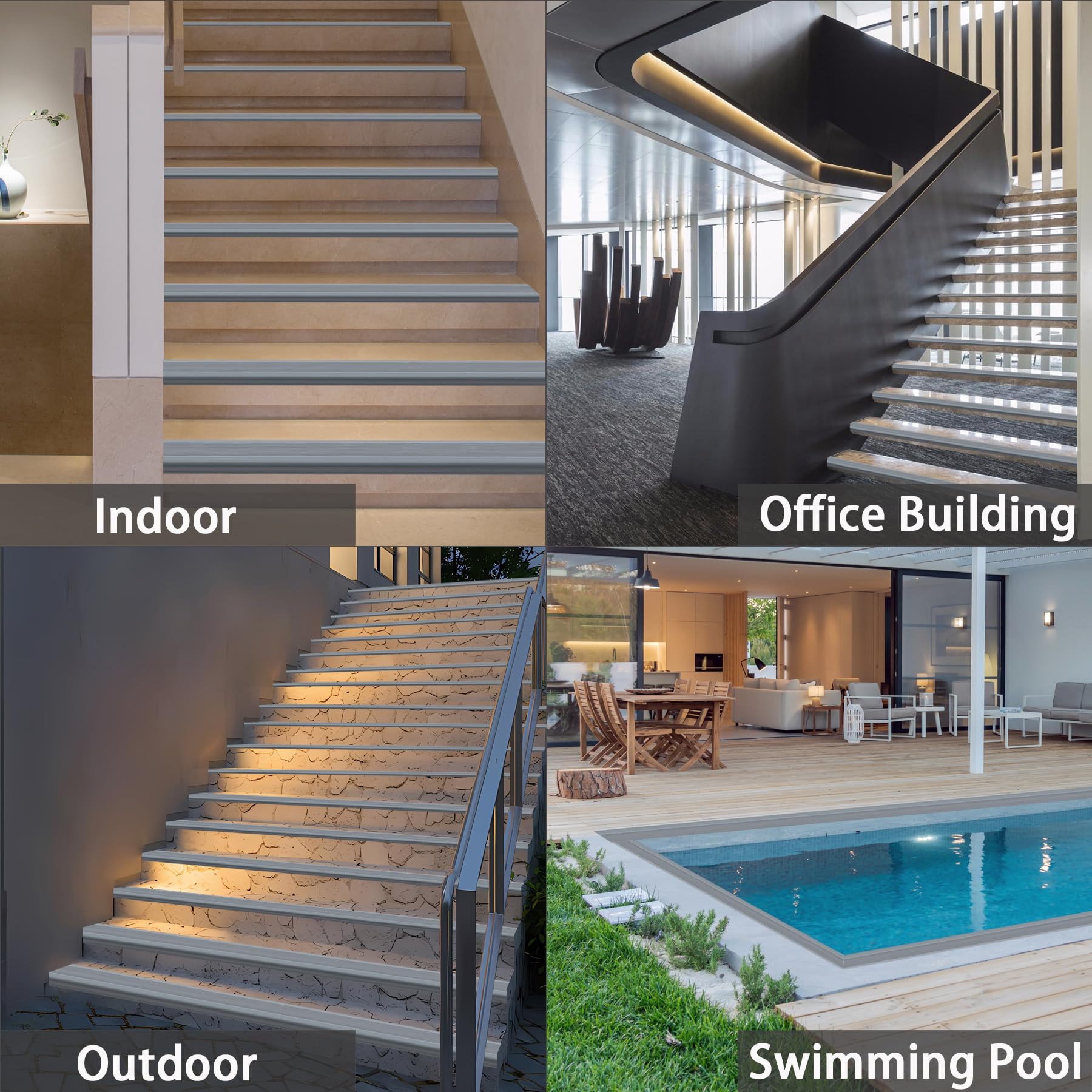 Gaahing Vinyl Anti-Rutsch Treppe Schritt, Peel und Stick Anti-Rutsch Treppe Nase, Form Trim Tritte Kantenschutz für Innenanwendungen (10m, Grau)