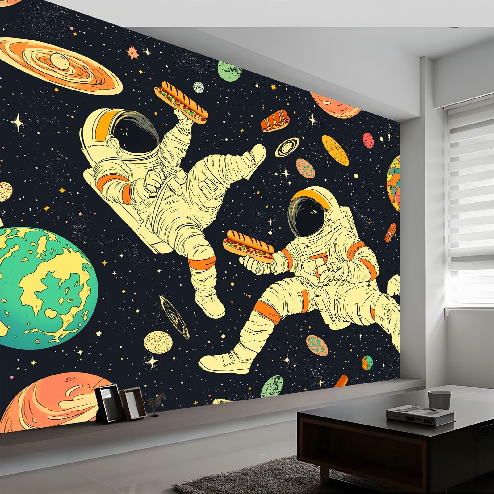 Générique Fantastyczna tapeta z kosmosu zwierzęta astronauci 3D panoramiczna tapeta 250 x 175 cm tapeta z włókniny, plakat ścienny do salonu, dekoracji pokoju dziecięcego, łatwy montaż, niebieski