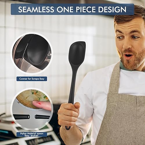 Miniatura 4 de HOTEC - Espátula de cocina de silicona resistente al calor, cucharas grandes y sólidas de cocina con ranuras para mezclar, servir, raspar,