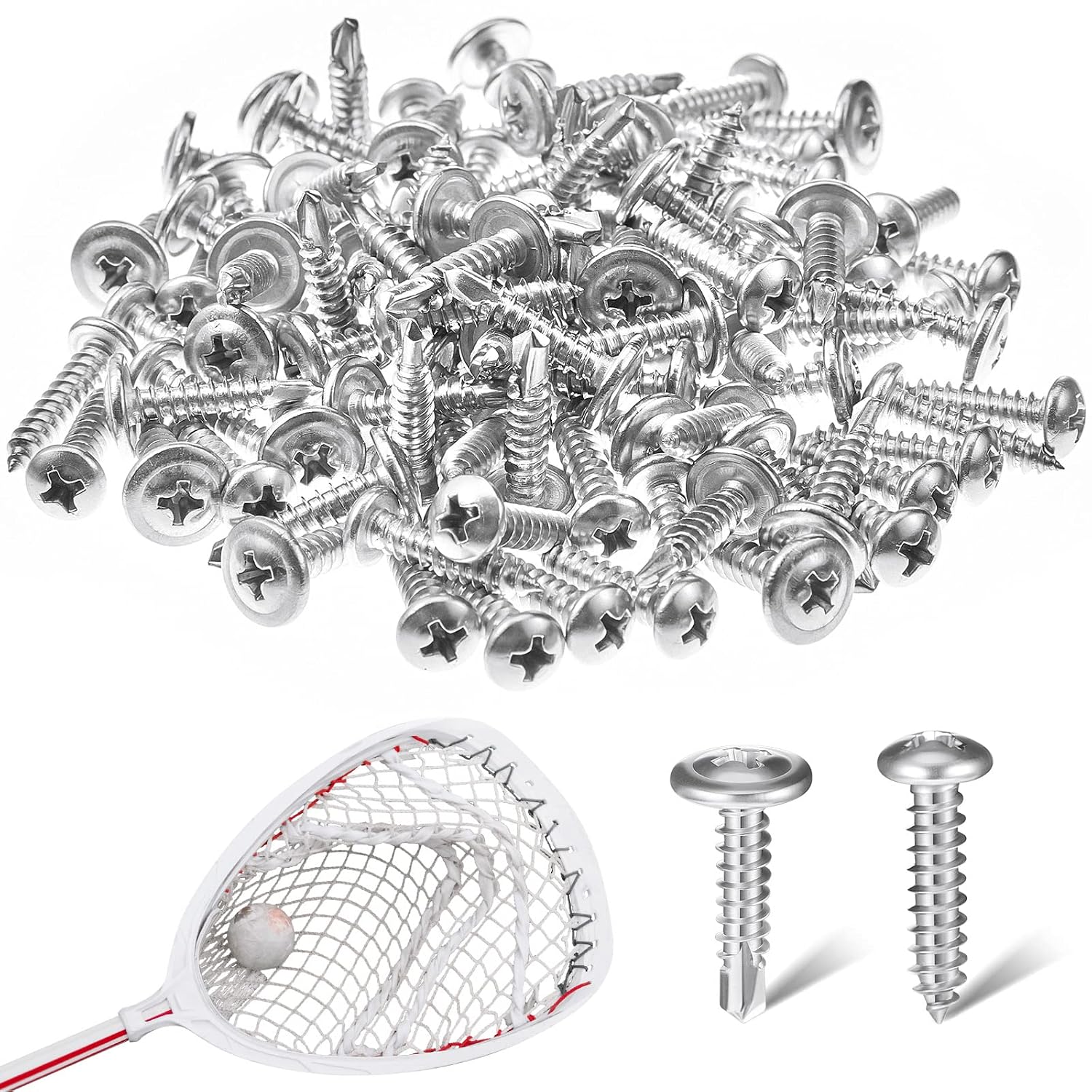 Hicarer 100 Pack Lacrosse Head Screws and Self Tapping Stainless Steel