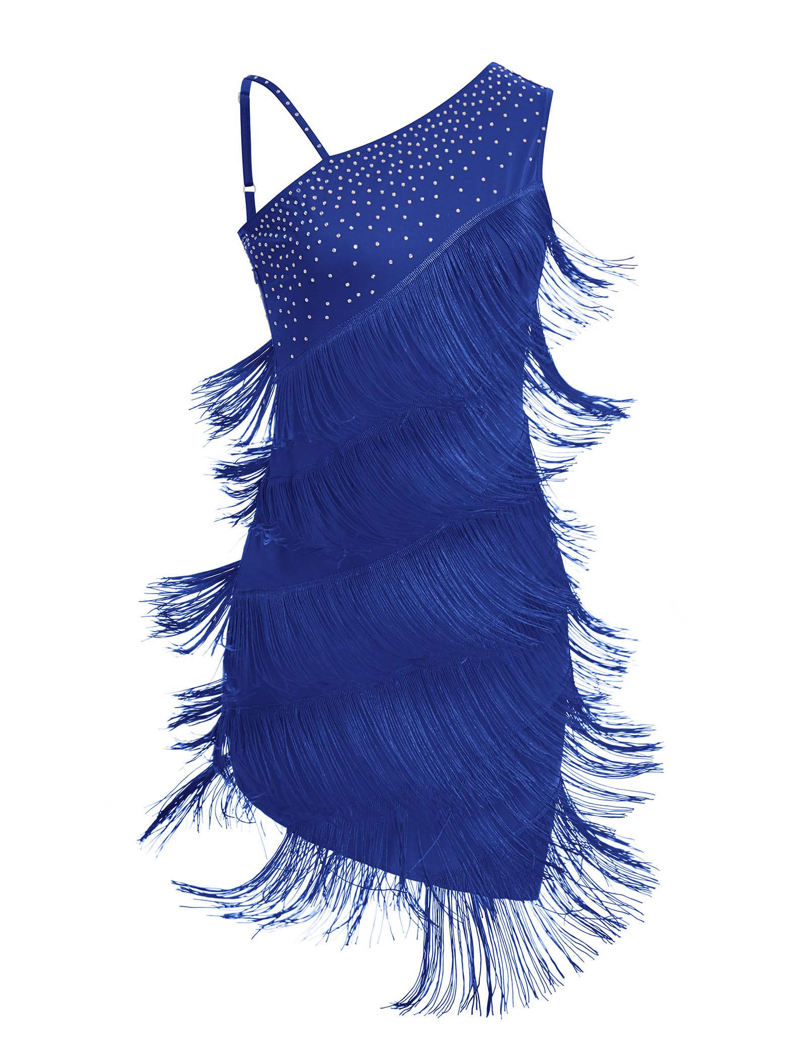 Donna Asimmetrica Una Spalla Strass Frange Latin Dance Dress 1920s Paillettes Nappa Flapper Abiti Salsa Cha-Cha Ballroom Dance Costume