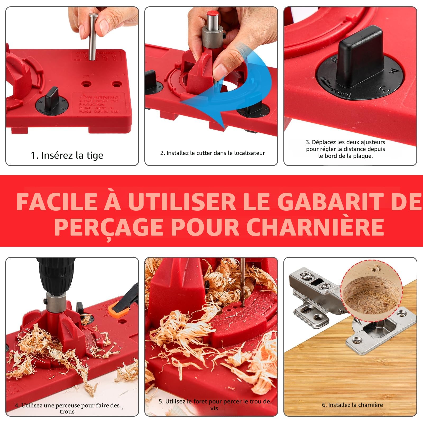 Idong Dima pour trous à poche 35 mm, ensemble de guides, fermeture à glissière, perceuse cachée à tasse, série trous outils de travail du bois, charnière pour installation de charnières de porte