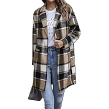 Women Plaid Shacket Jacket Trendy Fall Casual Button Wool Blend Tartan Trench Coat Winter Clothing with Pockets