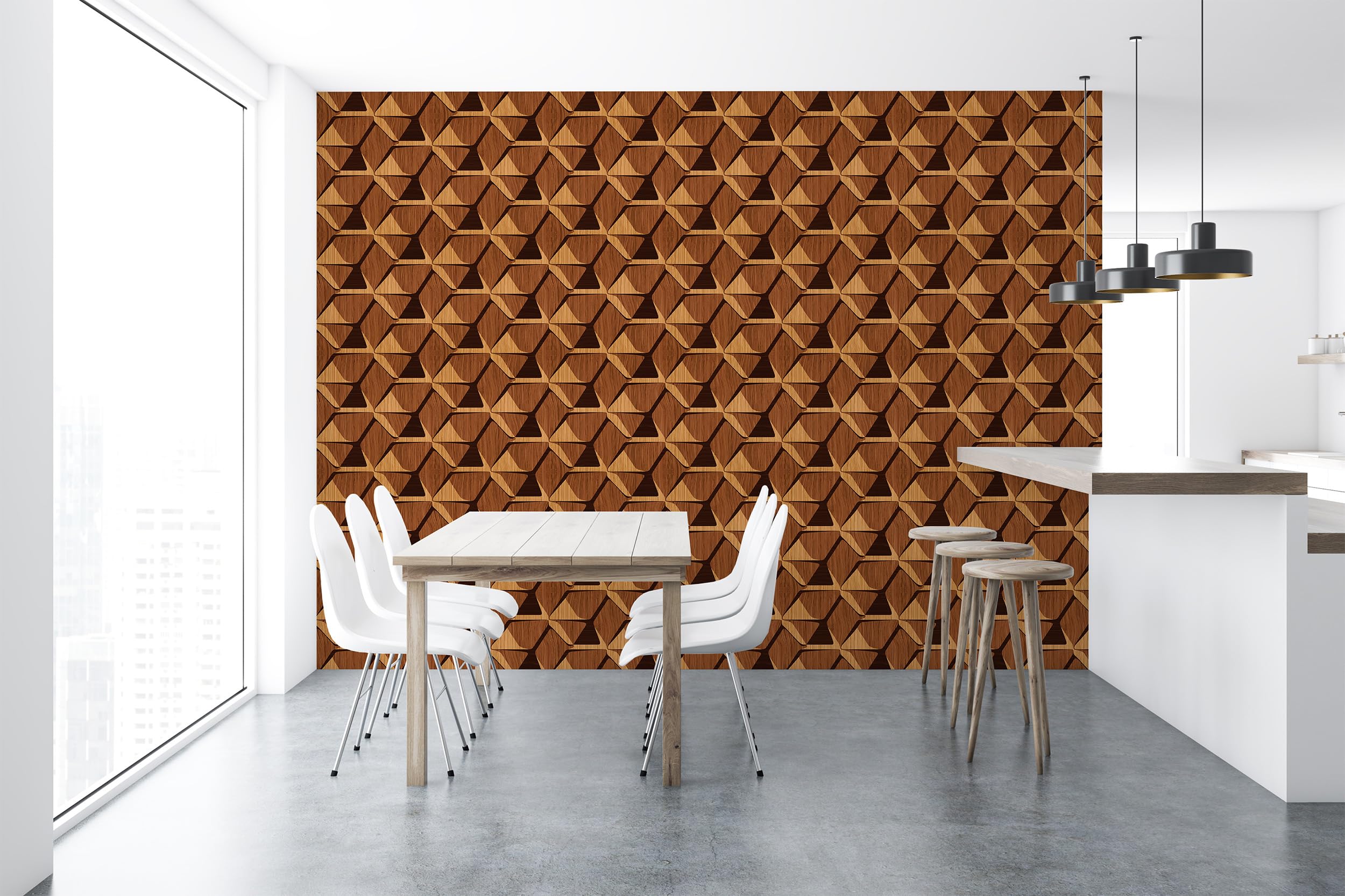 Tapeta samoprzylepna imitacja drewna brązowa geometryczna nowoczesna 3D