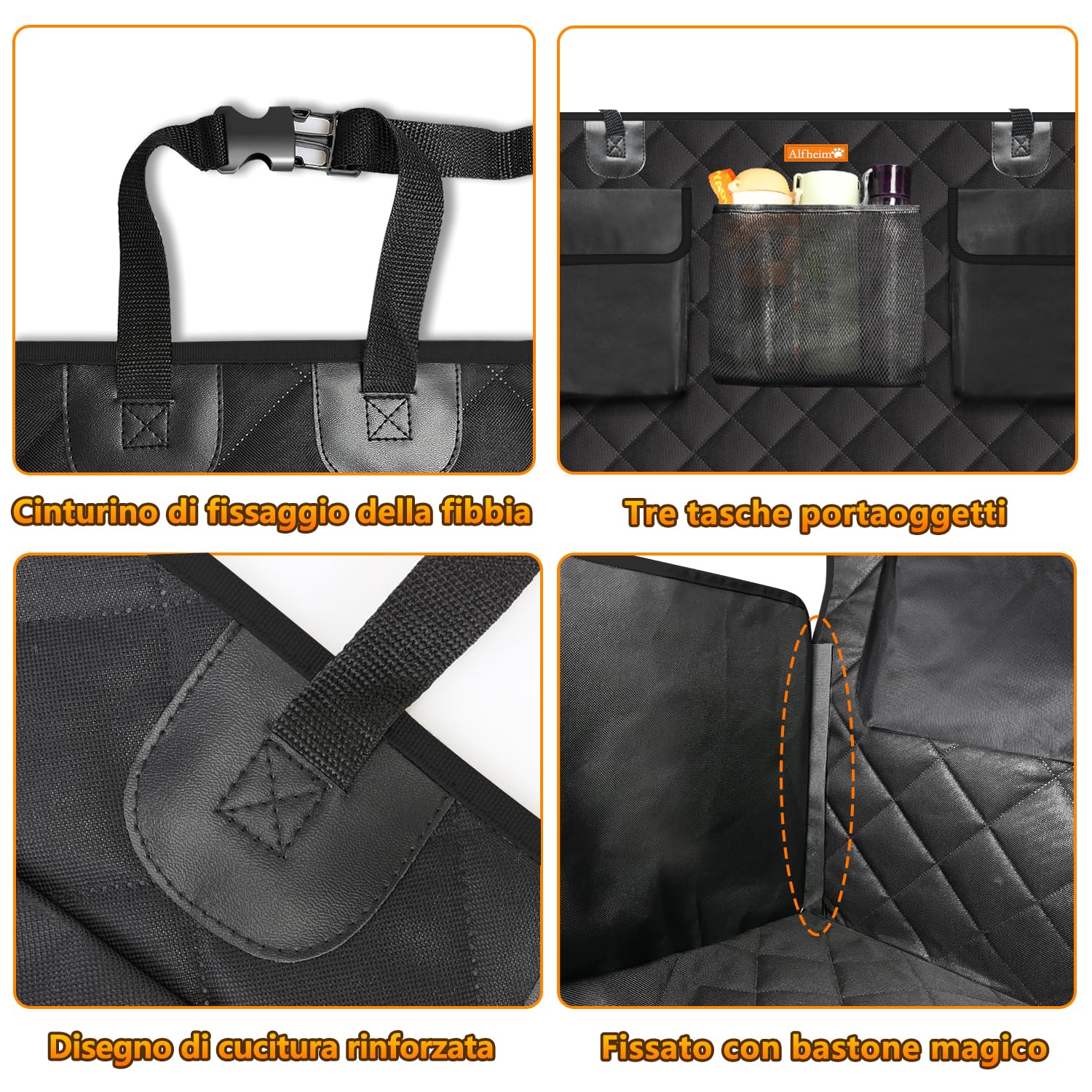 Alfheim Custodia per Baule Auto per Cani, Antistrappo e Impermeabile, Copertura del Sedile Posteriore per Cane Lavabile Antiscivolo con Protezione Laterale Universale per Auto, Camion, SUV