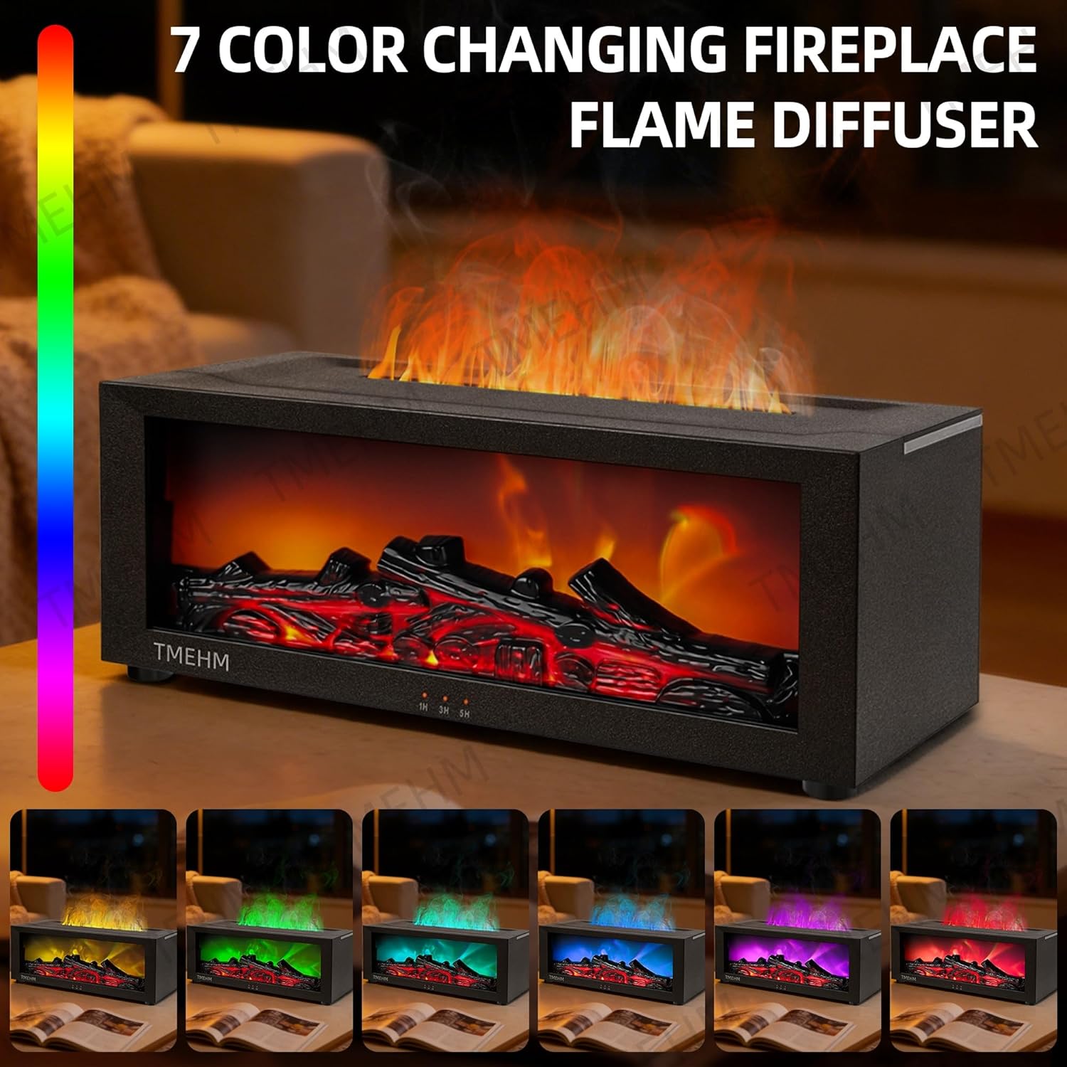 Fireplace Flame Air Diffuser Humidifier,7 Colors Aromatherapy Essential Oil Diffuser,Ultrasonic Aroma Humidifier with Timer for Home,Bedroom,Office,Yoga (Black, L) - Image 5
