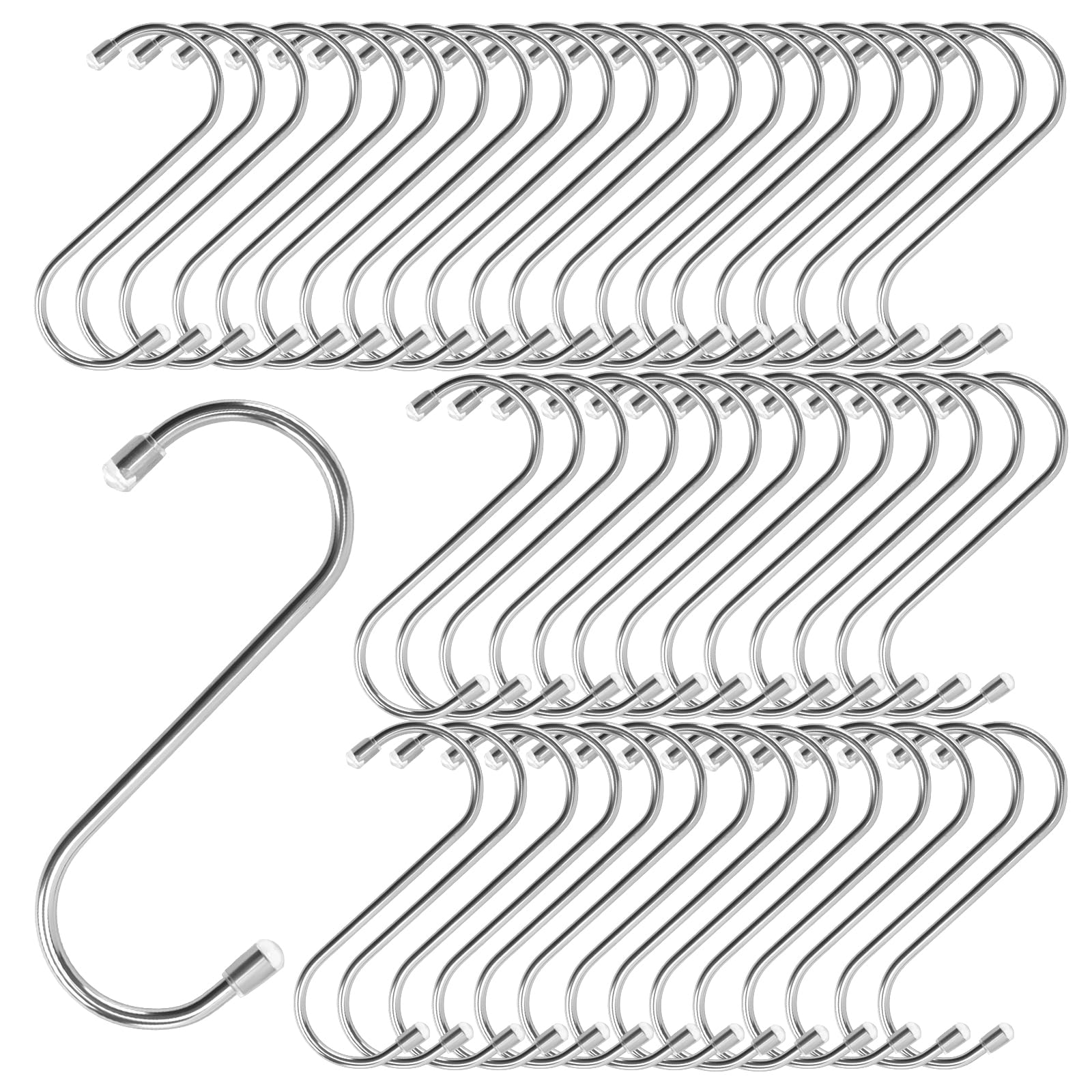 SOUJAP 40 Pcs Large S Hooks Hanging, 11cm/4 Inch Stainless Steel S Shaped Hooks Hangers for Kitchen, Office, Home, Silver