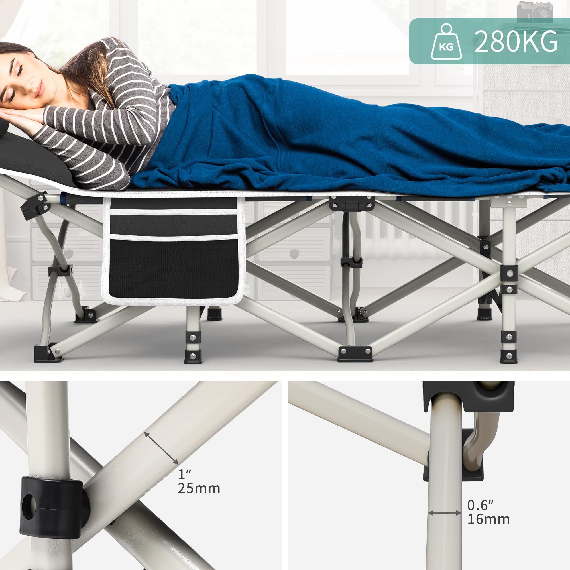 YITAHOME 2PC Feldbett Klappbar für Erwachsene, Campingbett 260 kg Traglast, Starkes Gestell, mit Tragetasche, Schwarz