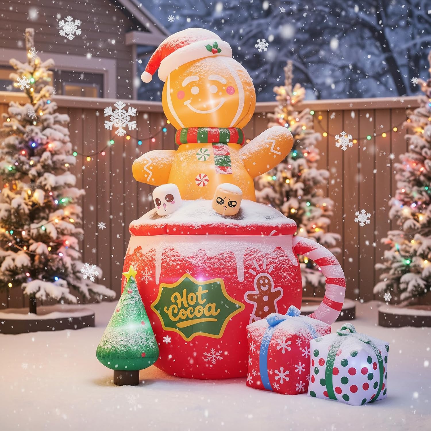 6FT Christmas Gingerbread Inflatables,Cute Blow Up Christmas Decorations Outdoor, Inflatable Decorations for Indoor Garden Lawn Party Decor