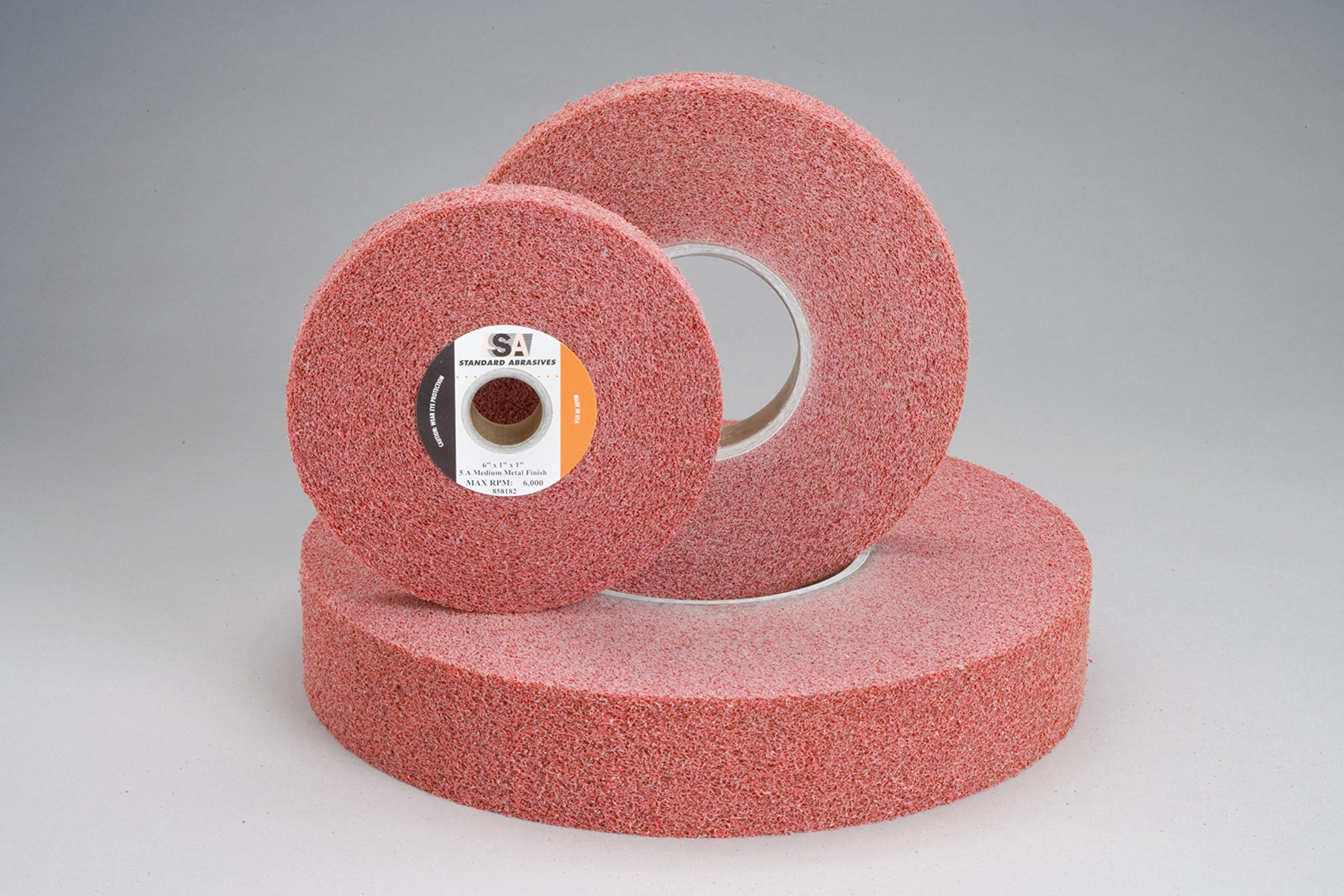3M 858082 37105 - Rueda de acabado metálico estándar para abrasivos, 6 x 1/2 x 1 en 5 A, con revestimiento MED y ángulo de corte