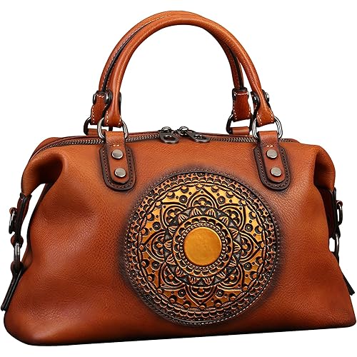 Leather Handbag for Women, Genuine Leather Purses Retro Mandela Crossbody Handbag Tote Bag