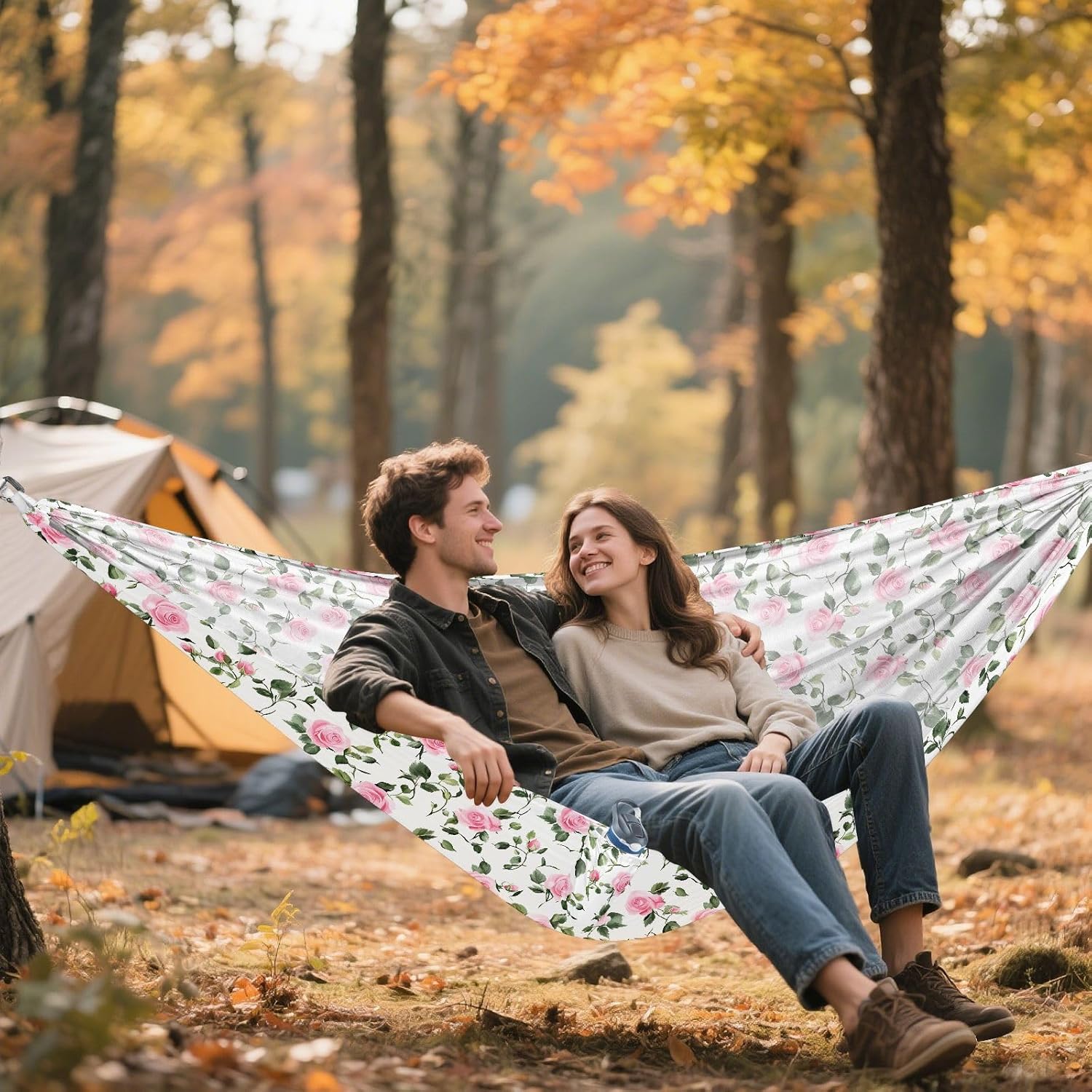 ALAZA Roses Flowers Camping Hammocks Single or 2 Person 500 lbs Portable Parachute Travel Hammock w/Tree Straps for Hiking Backpacking Indoor Outdoor