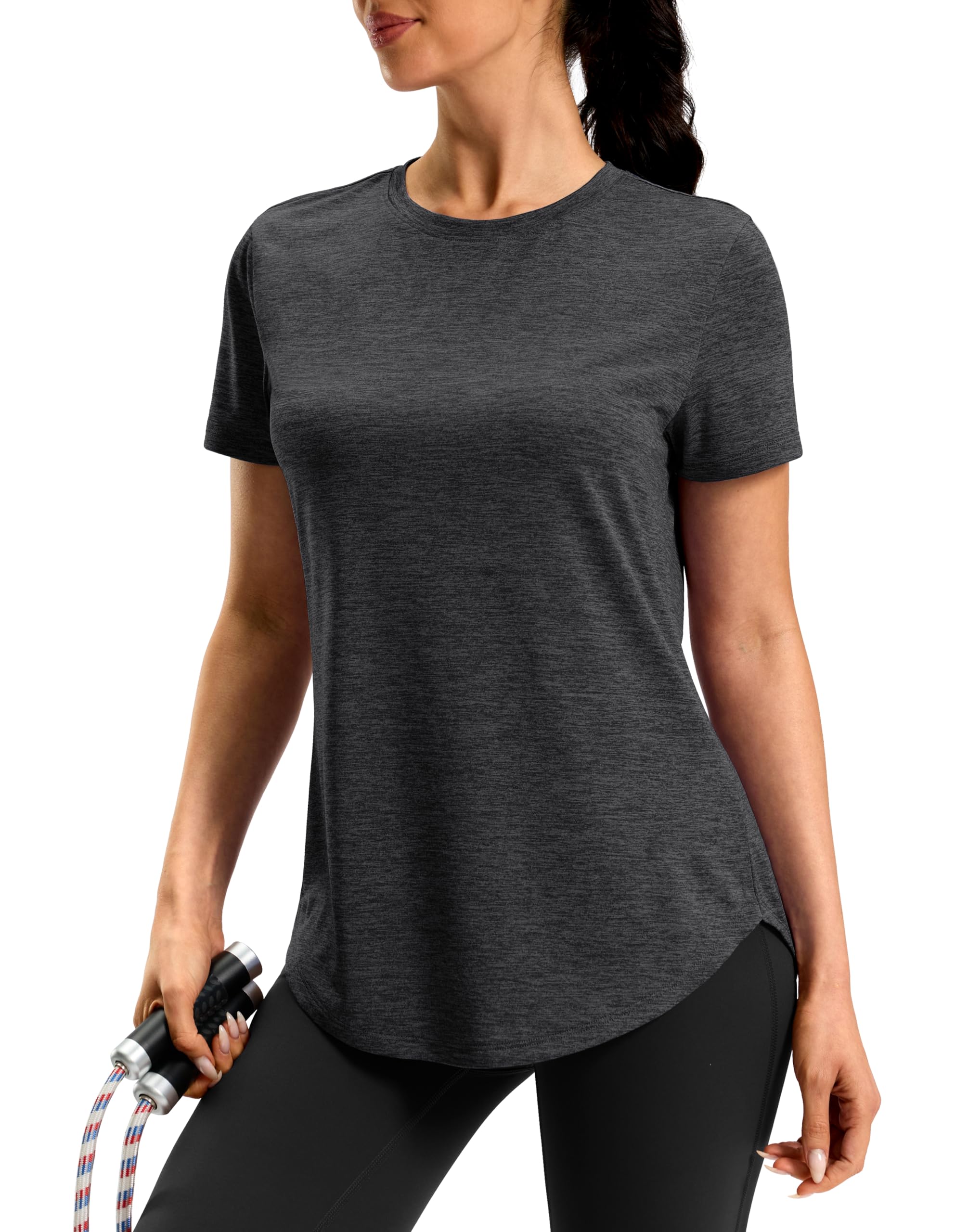 Women's Workout Shirts Bum-Covering Length Lightweight Short Sleeve Dry Fit Athletic Hiking Running Summer Tops for Women — view 13