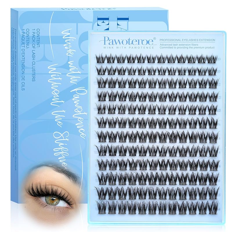 Pawotence Fairy Cílios Postiços em Tufo, Modelo Wispy, Curvatura CD, 10–16 mm