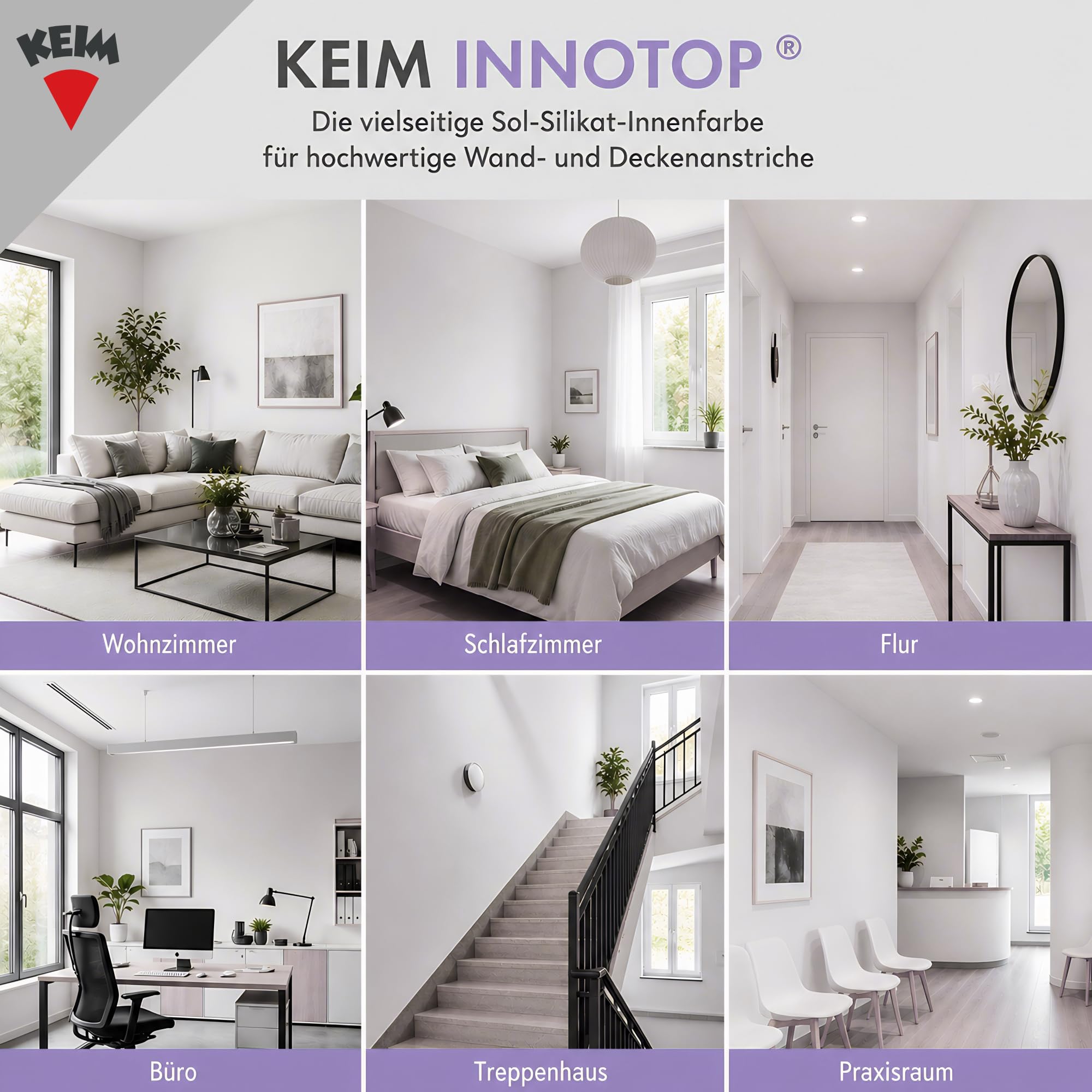 Keim Innotop 12,5L – Sol-Silikatfarbe für innen inkl. Rollsieb, diffusionsoffene Wand- & Deckenfarbe, mineralisch matte Innenfarbe für Neu- & Renovierungsanstriche