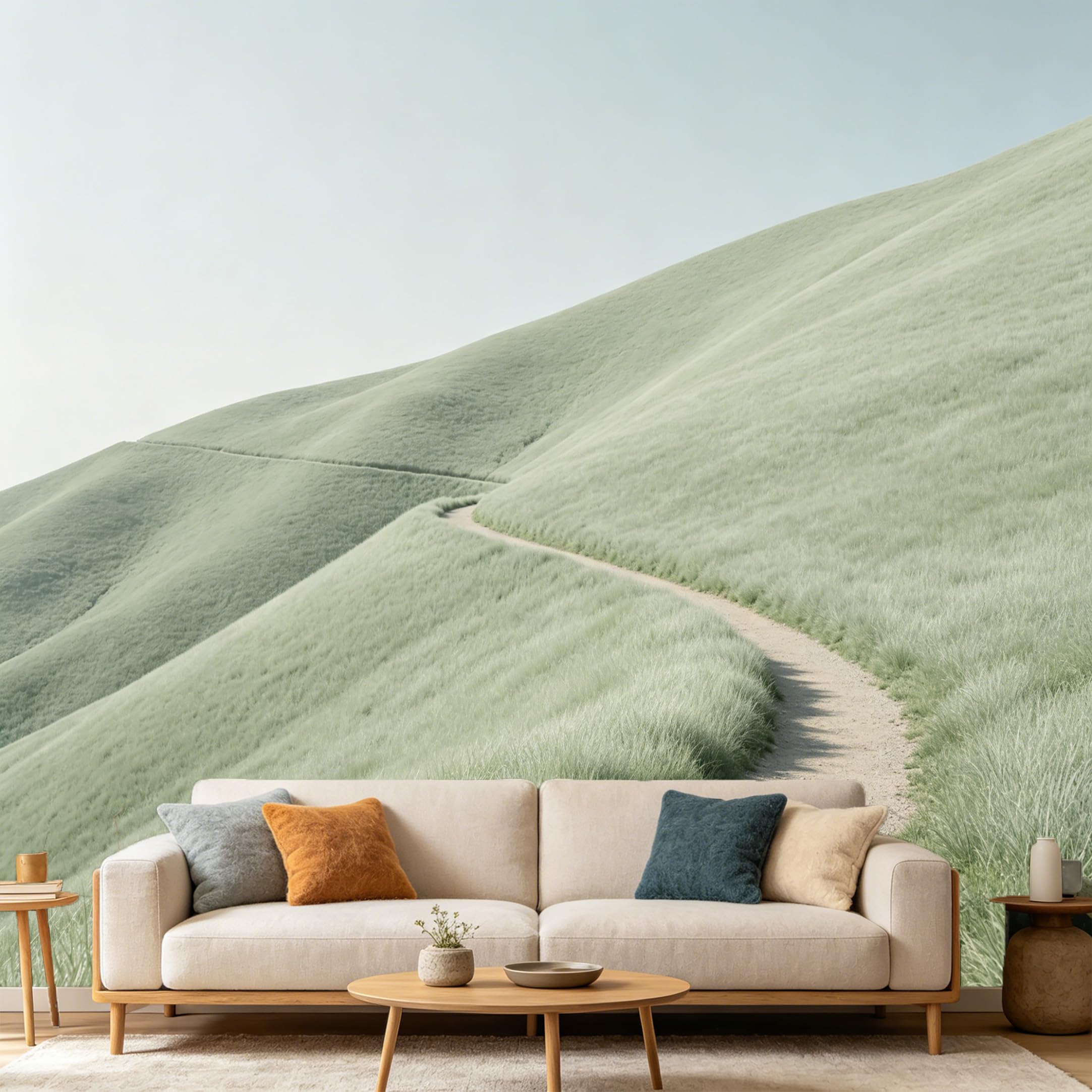Custom Size Wall Mural Minimalist Landscape Rolling Hills Path Nature Scenery SelfAdhesive Art Prints wall Fabric（No PVC） Removable Wallpaper Home Bedroom Decor