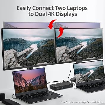 محطة إرساء USB-C KVM ثنائية المنفذ مع PD 65W ، لشاشتين 2 أجهزة كمبيوتر ، تقنية MST ، 1x HDMI 1x DisplayPort ، Gigabit Ethernet ، Headset Jack ( CE-DK0111-S1 )
