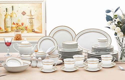 Miniatura 9 de Lorren Home Trends Alina-SL, juego de vajilla de porcelana de 57 piezas, servicio para 8 personas