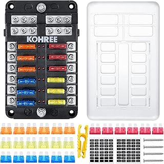 Kohree 12 Way 12V Boat Fuse Block, Marine Fuse Block Waterproof with LED Indicator, Automotive Fuse Box Holder 12V/24V with Negative Bus 5A 10A 15A 20A Fuse Panel for RV, Car, Boat, Marine, Truck